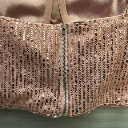 Pink Sequin Bustier Camisole Crop Top Shirt Size XXL Good Condition