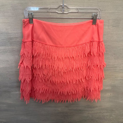 Ann Taylor Mini Skirt Light Coral Pink Crepe Fringe Size 4 Like New