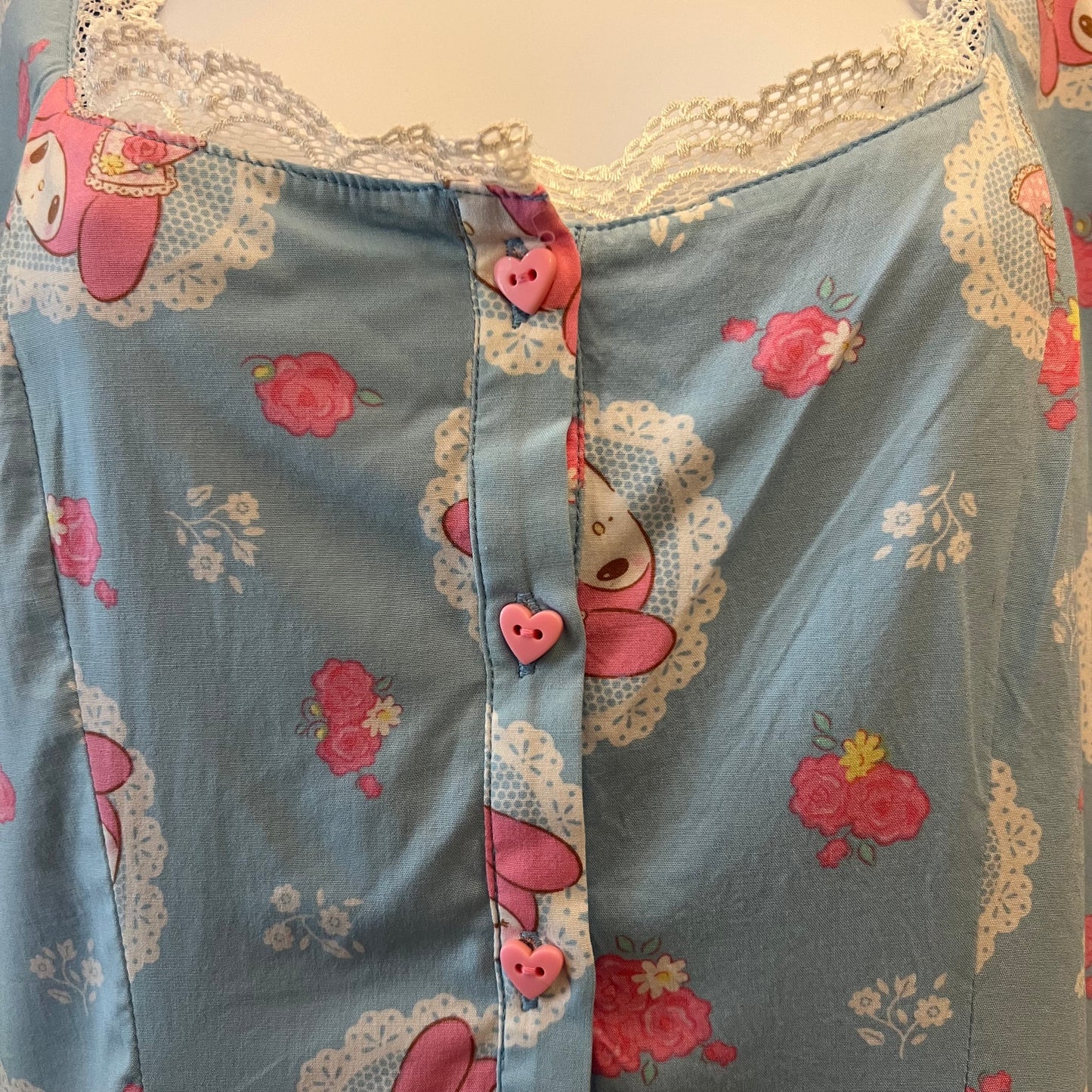 My Melody by Sanrio Multicolor Graphic Print Button Down Crop Top Shirt Size 2XL Good Condition