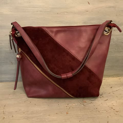 Sondra Roberts Squared Burgundy Faux Suede Leather Shoulder Bag Like New