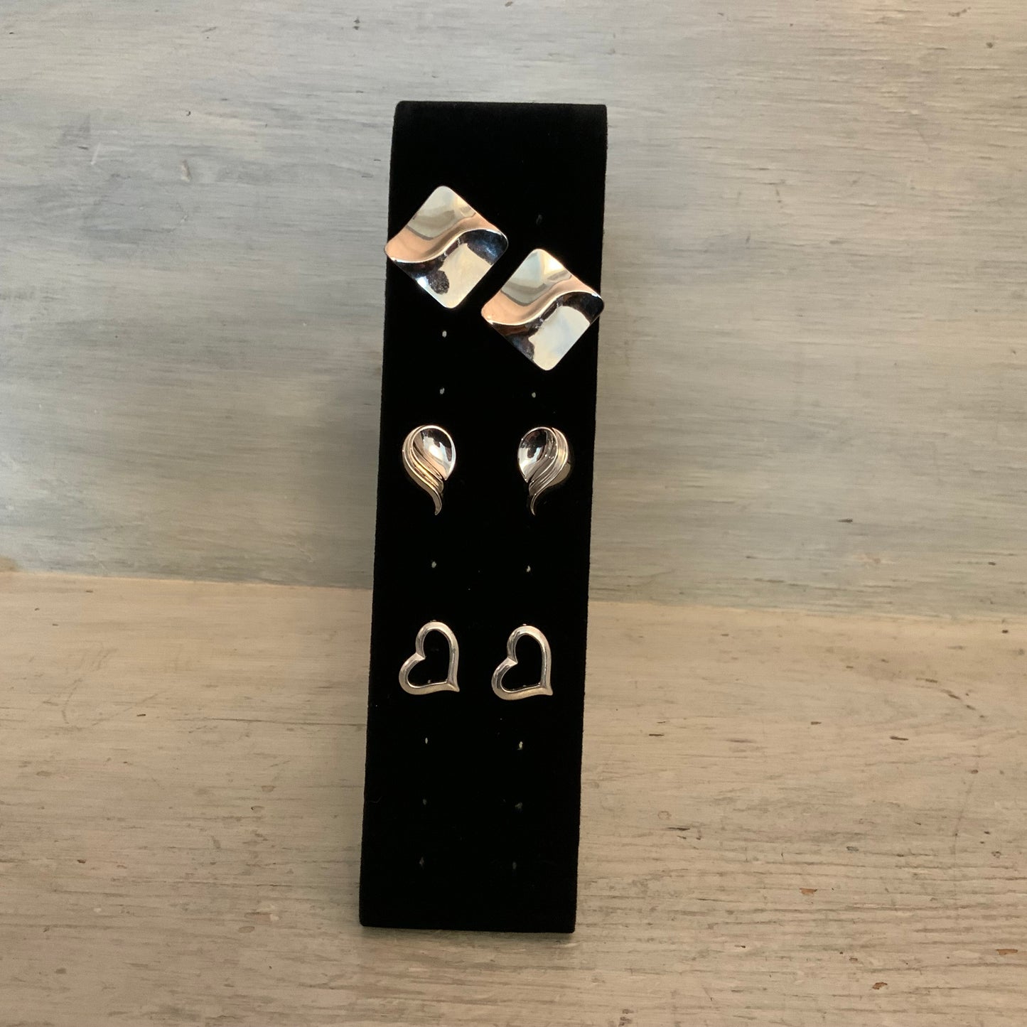 Set of 3 Geometric Silver Tone Stud Earrings Good Condition