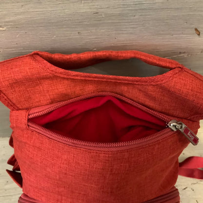 LUG Red Multipocketed Travel Bag Backpack 10x14x3 Good Condition