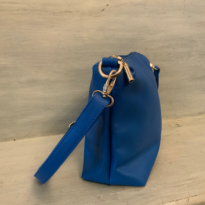 Electric Blue Faux Leather Crossbody Shoulder Bag Purse Like New