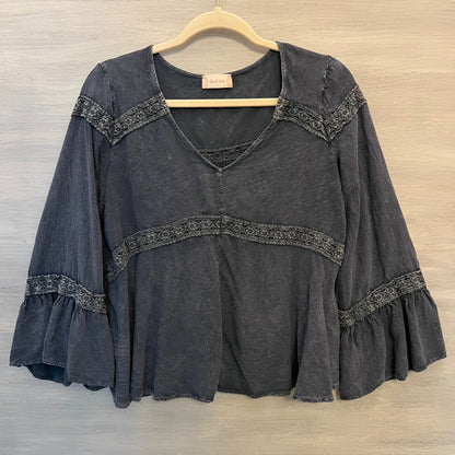 Altar’d State Dark Grey Boho Peasant Blouse Small Good Condition