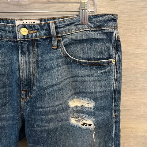 Frame Denim Le Grand Garçon Low Rise Distressed Straight Leg Jeans Size 34x28 Good Condition