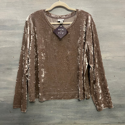 AVA & VIV Champagne Crushed Velvet Scoop Neck Cropped Pullover Top 1X New with Tags