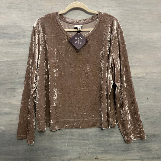 AVA & VIV Champagne Crushed Velvet Scoop Neck Cropped Pullover Top 1X New with Tags