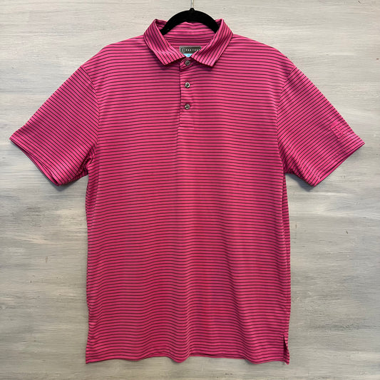 PGA Tour Hot Pink Black Stripe Polo Golf Shirt Medium Like New