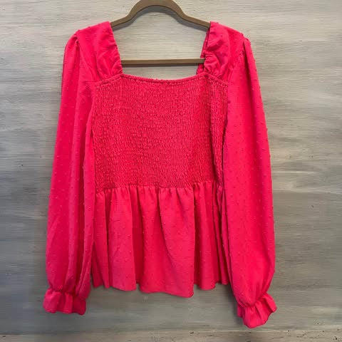 SHEIN Curve Hot Pink Swiss Dot BabyDoll Peasant Blouse Size 3XL Good Condition
