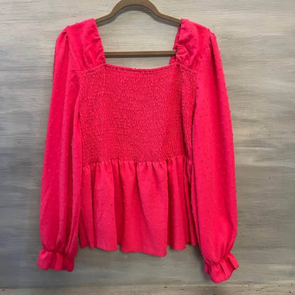 SHEIN Curve Hot Pink Swiss Dot BabyDoll Peasant Blouse Size 3XL Good Condition