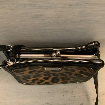 Nine West Faux Black Leather Leopard Print Crossbody Bag Purse 9x7x3 GC