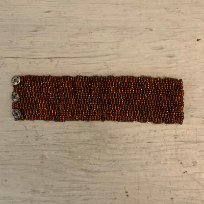 Handmade Copper Toned Beaded Cuff Bracelet w/ Lattice Weave Pattern 7" Good Condition