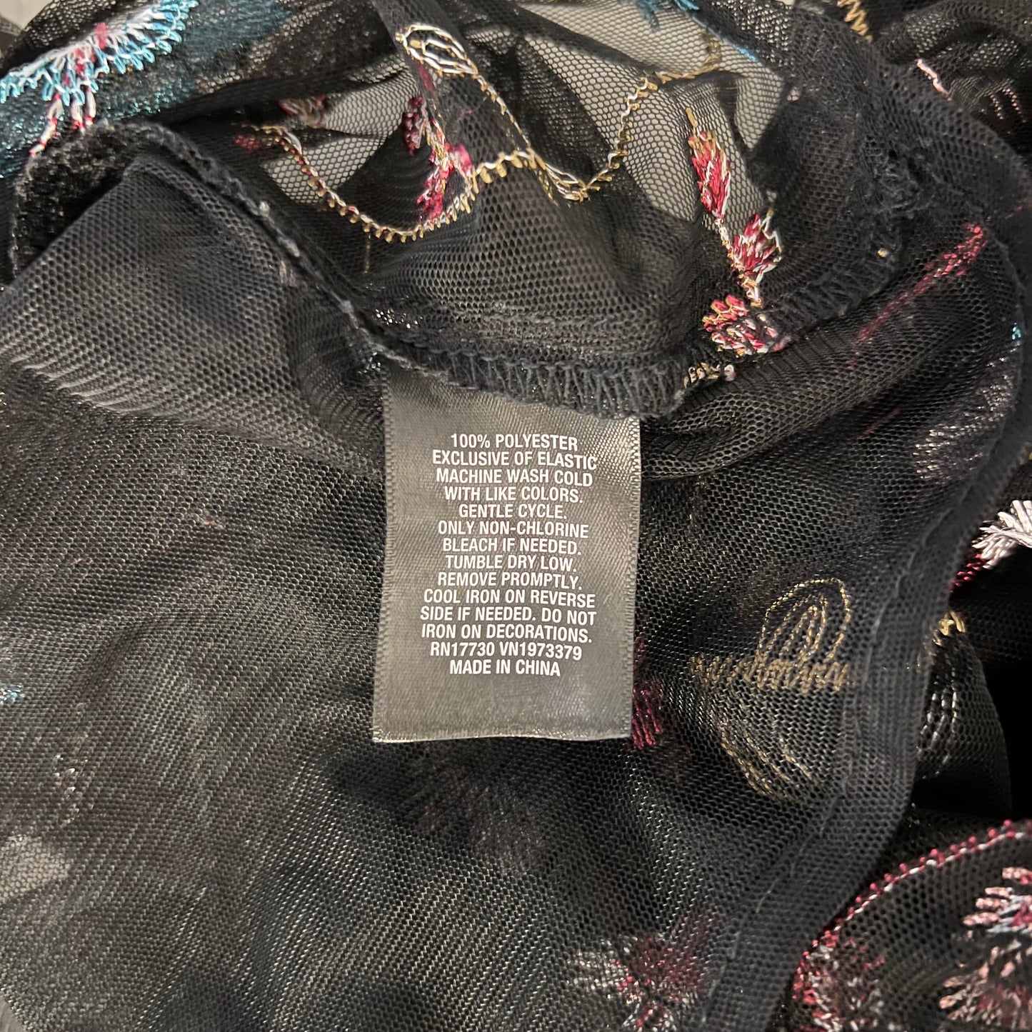 a new day Colorful Embroidered Flower Sheer Black Cropped Blouse Medium Like New