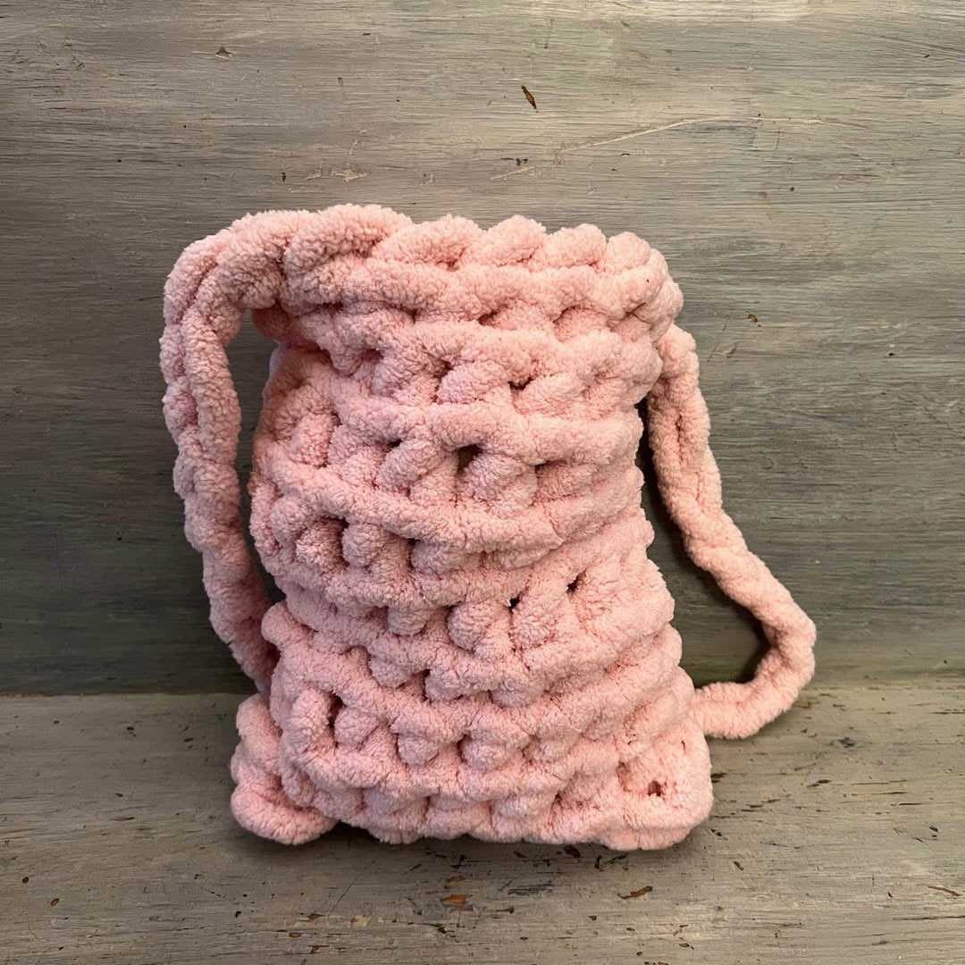 Soft Pink Chenille Yarn Crossbody Shoulder Bag Purse