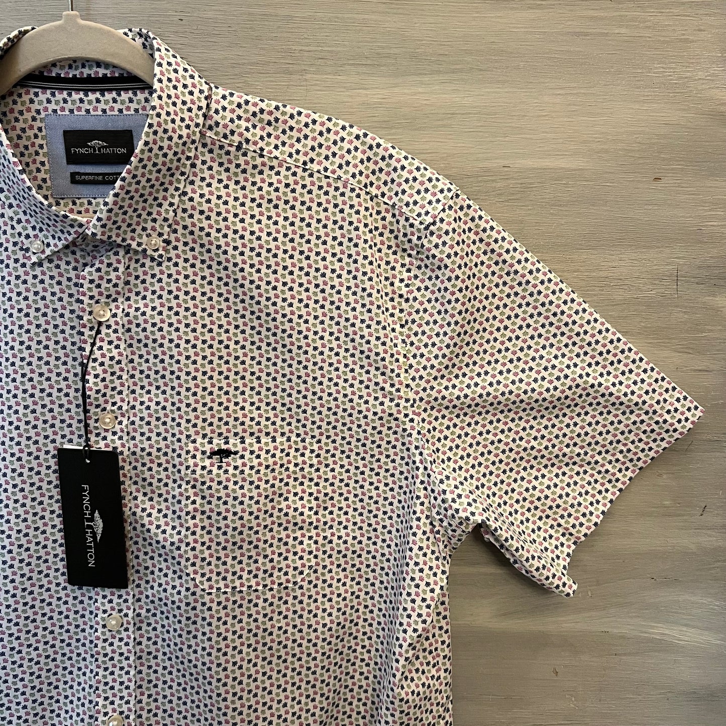 Fynch Hatton Navy Sage Purple Leaf Print Short Sleeve Button Down Shirt XL New with Tags