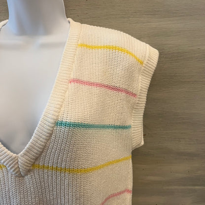 Vintage Here’s a HUG 100% Cotton Pastel Stripe White Sweater Vest Size Small Good Condition