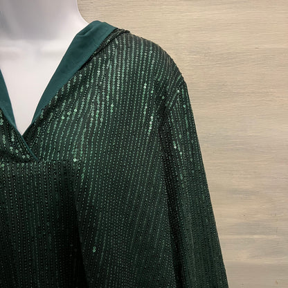Emerald Green Sequined Hoodie Tunic Top Size 2XL Good Condition