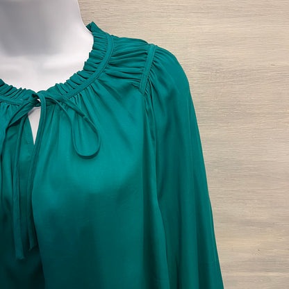Loft Green Gathered Tie Neck Blouse Smock Size Medium Good Condition