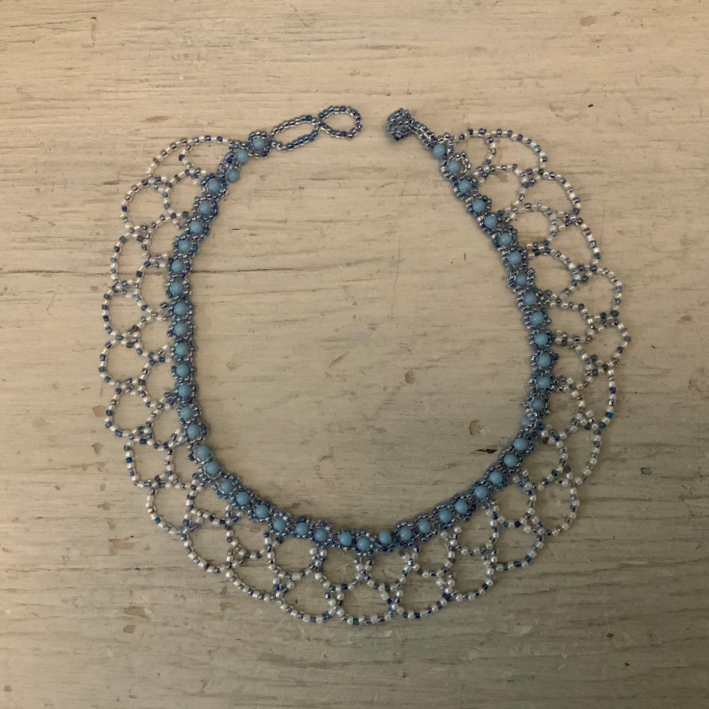 Beautifully Handbeaded Light Blue White Mini Bead Choker Necklace New