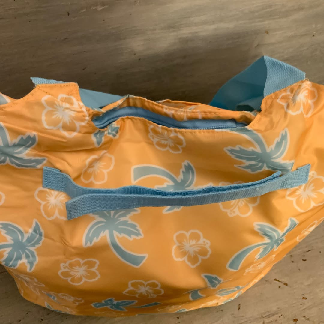 California Innovation Yellow Blue Palm Tree Hibiscus Flower Thermal Tote Bag Like New