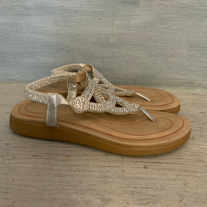 Forever Silver Embellished T Strap Thong Mini Wedge Slip On Sandals Size 7.5 Good Condition