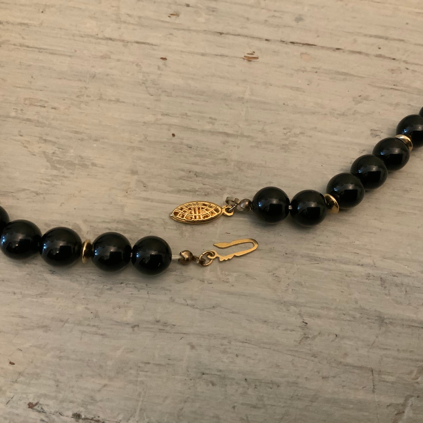 Vintage Black Floral Beaded Necklace & Earring Set Good Condition