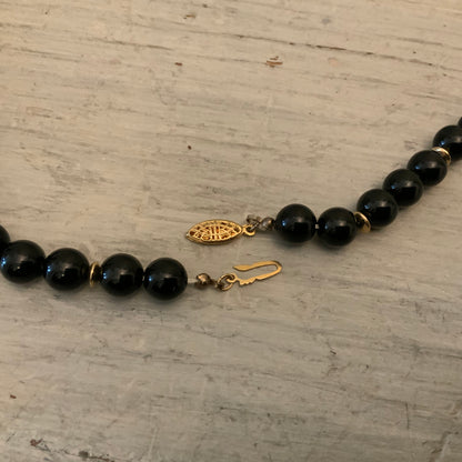 Vintage Black Floral Beaded Necklace & Earring Set Good Condition