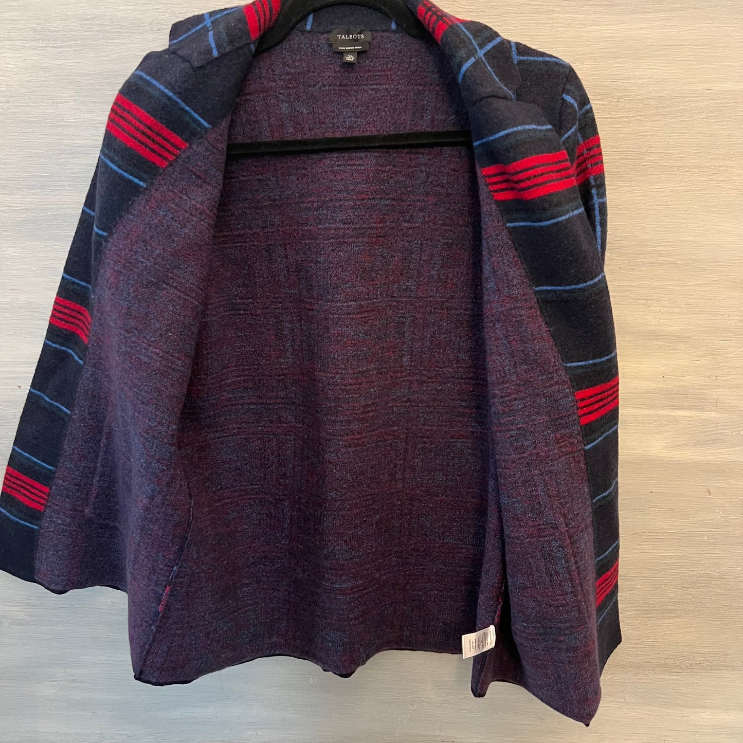 Talbots Pure Merino Wool Blue Red Plaid Blazer Jacket Size XL Good Condition