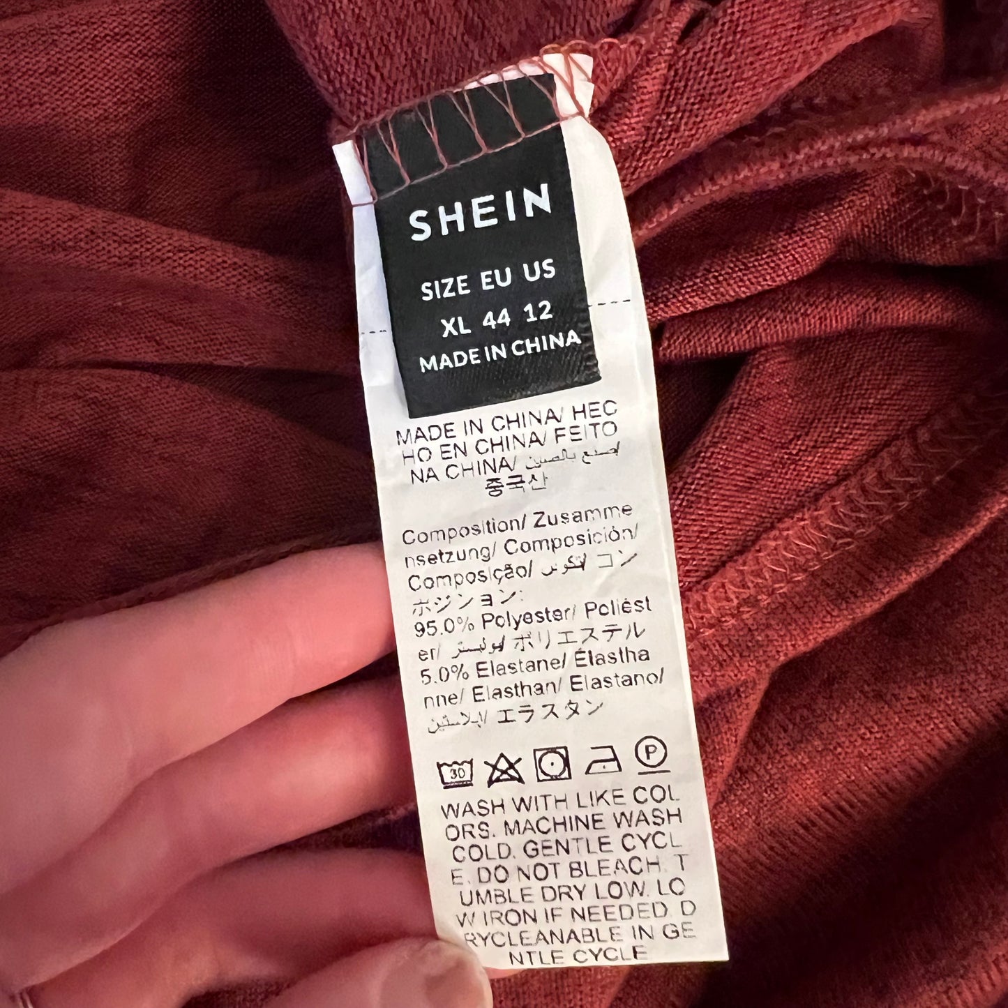 SHEIN Rust Vneck Ribbed Balloon Sleeve Light Knit Sweater Size XL Like New