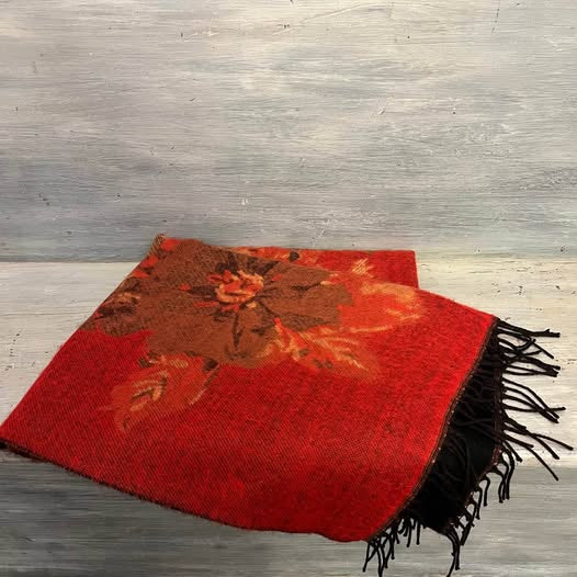 Elegant Soft Red Floral Knit Wrap Scarf Good Condition