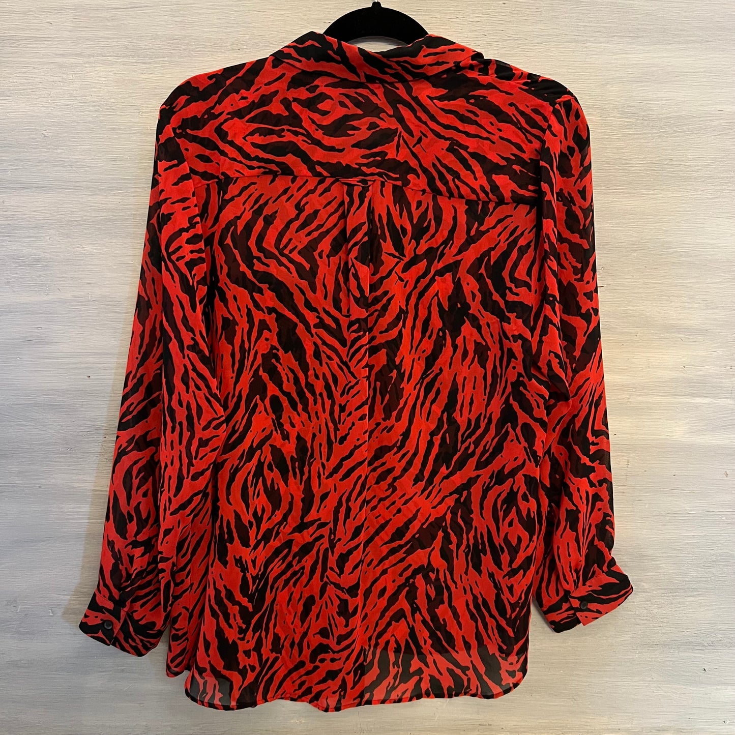 Mint Velvet Red Black Zebra Print Sheer Button Down Blouse Size 16 Like New