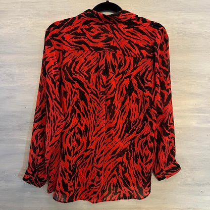 Mint Velvet Red Black Zebra Print Sheer Button Down Blouse Size 16 Like New