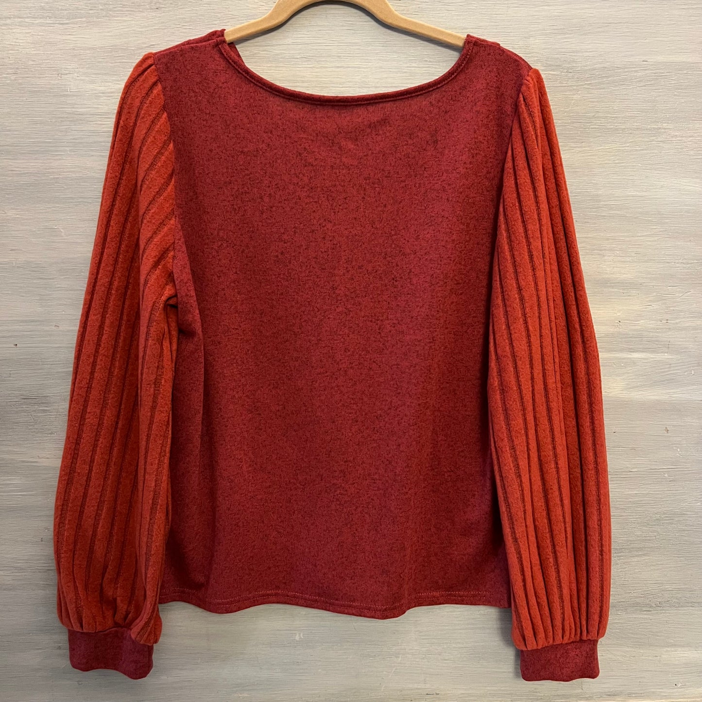 SHEIN Rust Vneck Ribbed Balloon Sleeve Light Knit Sweater Size XL Like New