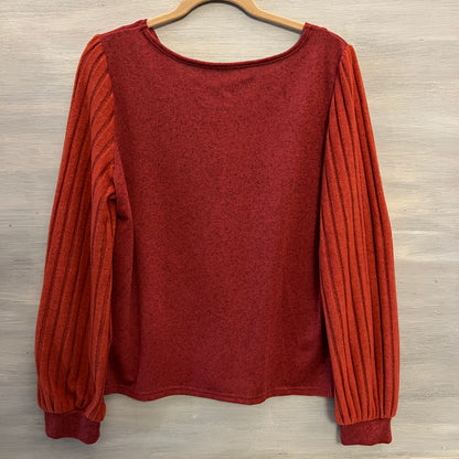 SHEIN Rust Vneck Ribbed Balloon Sleeve Light Knit Sweater Size XL Like New