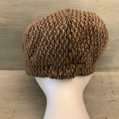Indigo Soul Black Tan Textured Knit Newsboy Cap Hat with Bow Good Condition