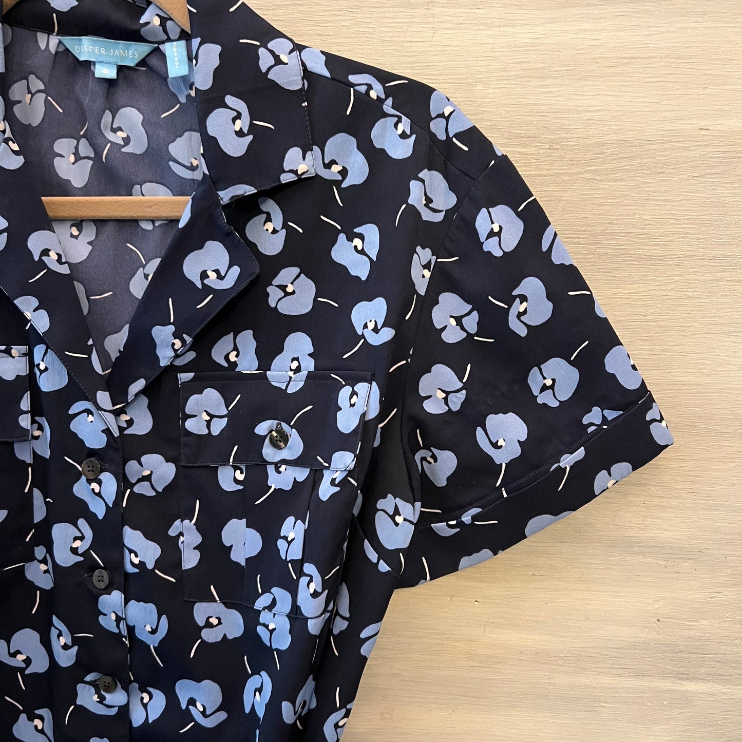 Draper James Blue Floral Print Tie Waist Button Down Knee Length Shirt Dress Size 8 Good Condition