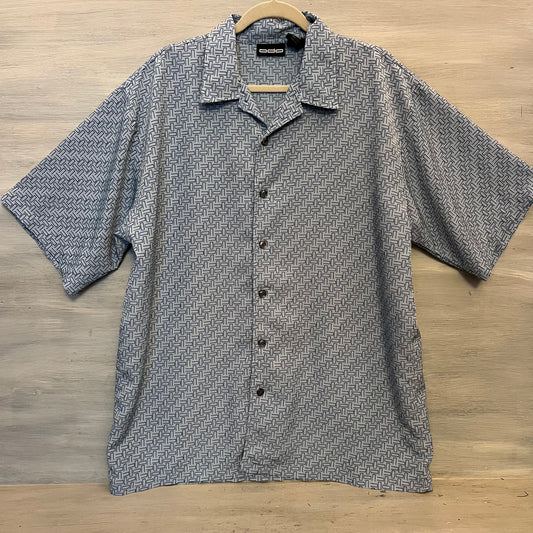 ODO Pale Blue Graphic Print Short Sleeve Button Down Shirt XL Like New
