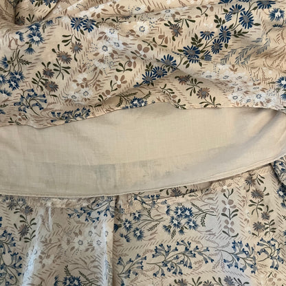 Laura Ashley 100% Cotton Tan Green Floral Print Pleated ALine Flare Skirt 11 Like New