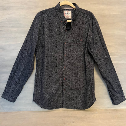 MBX Denim Wear Slim Fit Navy Blue Abstract Print Button Down Shirt XL Good Condition