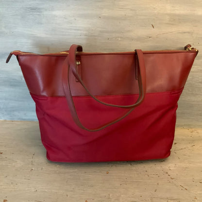 Tutilo New York Burgundy Faux Leather Nylon Briefcase Laptop Bag Tote w/Wristlet Like New