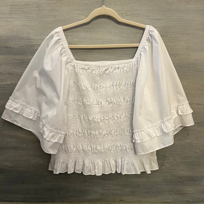 Cato White Square Neck Shirred Top Ruffled Wide Half Sleeve Blouse 22/24 Like New
