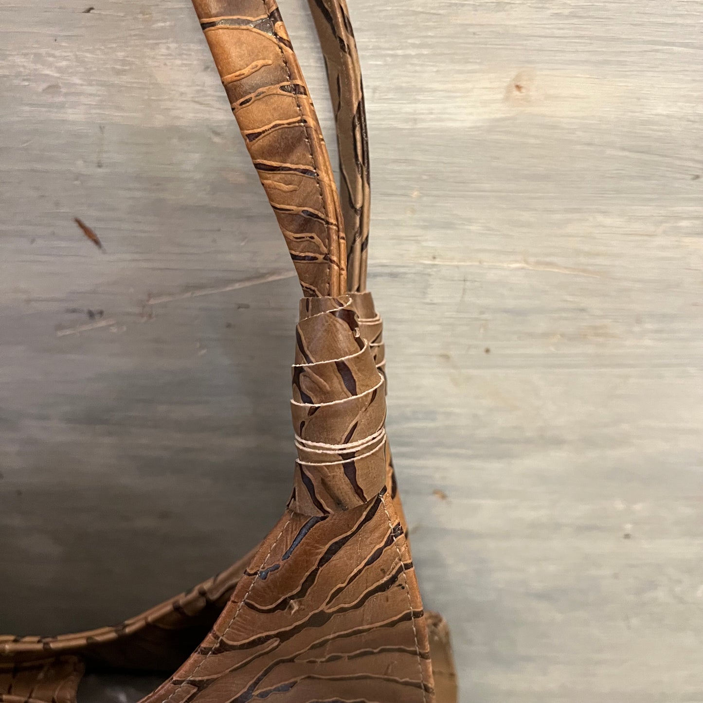 Faux Leather Tan Organic Pattern Shoulder Bag Purse 14x13x6 Like New