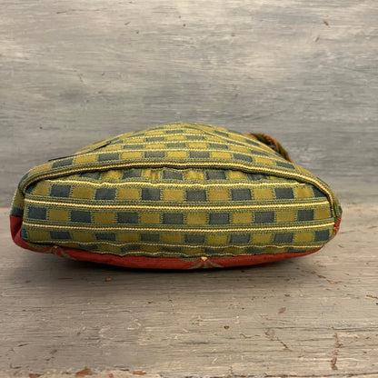 Scarlet Design Multi Pattern Fabric Yarn Handle Shoulder Bag Purse 10x10x4 Good Condition