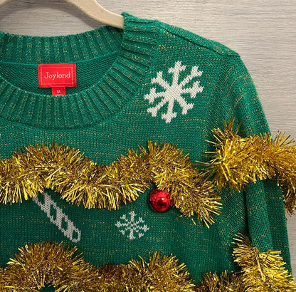 Joyland Green Gold Garland Red Bulb Holiday Christmas Crewneck Sweater Medium Like New