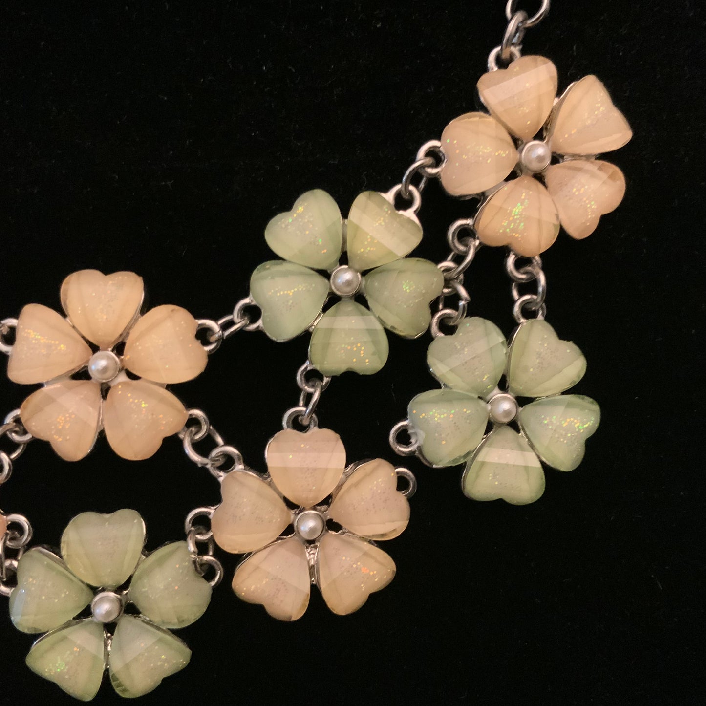 RMN Replica Iridescent Mint Pale Pink Flower Choker Necklace 18”-21 Good Condition