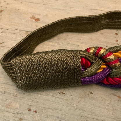 Vintage Jewel Tone Braided Rope Elastic Cinch Waist Belt M/L Good Condition