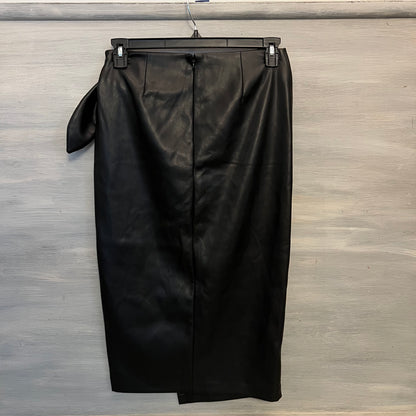 INC International Concepts Black Faux Leather Ruched Wrap Pencil Skirt Size6 Like New