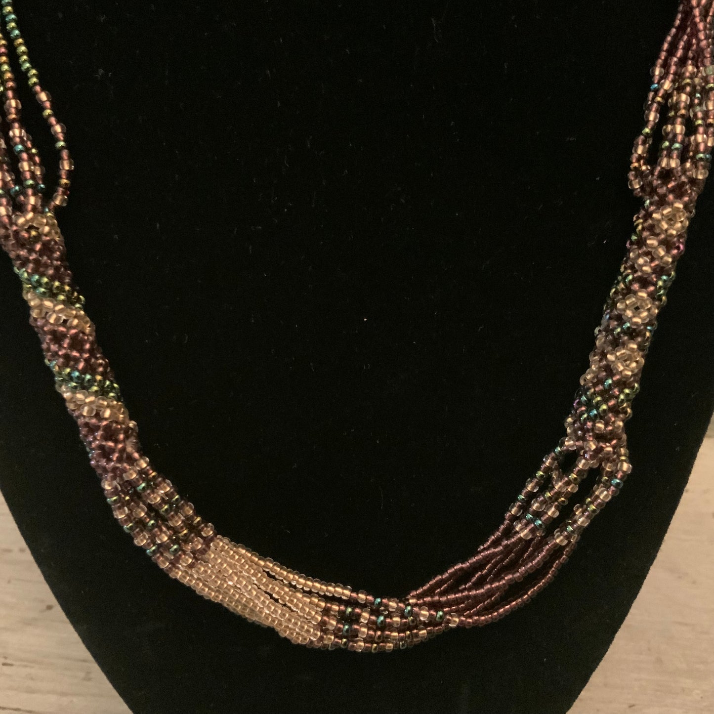 Unique Hand Beaded Purple Gold Green Mini Bead Choker Necklace 20”-21” New