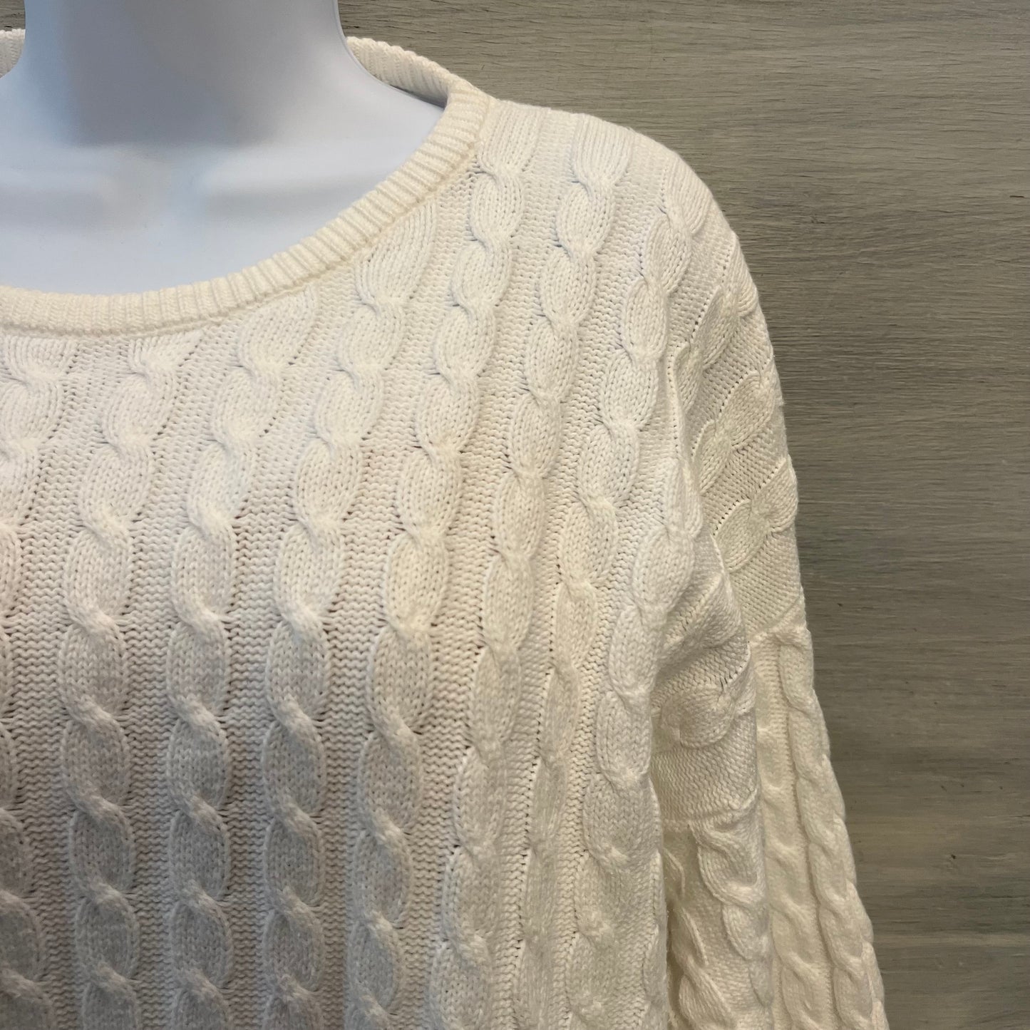 Vintage Count Down White Linen Cotton Cable Knit Long Crewneck Sweater Size 0 Good Condition