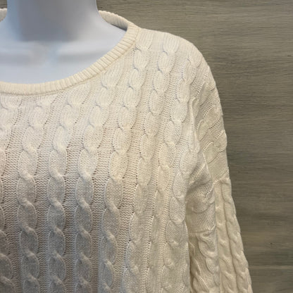 Vintage Count Down White Linen Cotton Cable Knit Long Crewneck Sweater Size 0 Good Condition